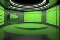 VirtualTV Studio Set. green screen background. 3d Rendering Virtual set studio for chroma footage Royalty Free Stock Photo