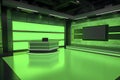 VirtualTV Studio Set. green screen background. 3d Rendering Virtual set studio for chroma footage Royalty Free Stock Photo