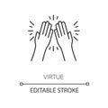 Virtue pixel perfect linear icon. Thin line customizable illustration. Selfless care, concern contour symbol. Charity