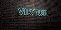 VIRTUE -Realistic Neon Sign on Brick Wall background - 3D rendered royalty free stock image