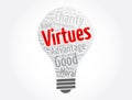 Virtues light bulb word cloud collage, concept background Royalty Free Stock Photo