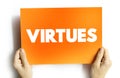 Virtues text quote on card, concept background Royalty Free Stock Photo