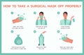 How to take a surgical mask off properly vector infographic