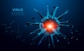 Virus. Abstract vector 3d virus on blue background. Coronavirus, allergy bacteria, medical healthcare, microbiology concept. Disea