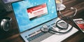 Virus alert on a laptop screen and a stethoscope. 3d illustration Royalty Free Stock Photo