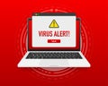 Virus alert red message on browser window. Virus sign label isolated on screen computer. Vector illustration. Royalty Free Stock Photo