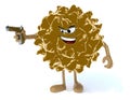 Virus with arms, legs, face and gun on hand