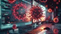 Virus attack, visualized as a 3D model, attacking a computer system Royalty Free Stock Photo