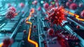 Virus attack, visualized as a 3D model, attacking a computer system Royalty Free Stock Photo