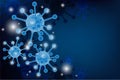 Virus background of Coronavirus nCoV or COVID-19, Corona virus cell 3d realistic in light blue color on blue background with