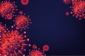 Virus background of Coronavirus nCoV or COVID-19, Corona virus cell 3d realistic in red color on dark blue background with your