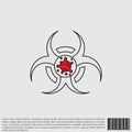 Virus, bacteria and biohazard sign line, linear icon, symbol. coronavirus, COVID-19 icon, logo black and red on white background. Royalty Free Stock Photo