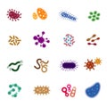 Virus, bacteria and biology microorganisms flat icons Royalty Free Stock Photo