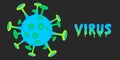 Virus bacteria cell. Corona, SOLID 19,  2019 - nCoV, SARS icon. Blue, green  Coronavirus cell. Diseased, runny slimy virus script Royalty Free Stock Photo