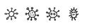 Virus And Bacteria Characters Line Icon Set In Doodle Style. Microorganism, Infection, And Pathogen Representation Royalty Free Stock Photo