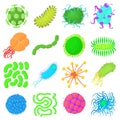 Virus bacteria forms icons set, cartoon style Royalty Free Stock Photo