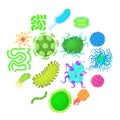 Virus bacteria forms icons set, cartoon style Royalty Free Stock Photo