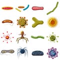 Virus bacteria icons set, cartoon style Royalty Free Stock Photo