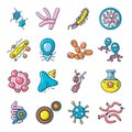 Virus bacteria icons set, cartoon style Royalty Free Stock Photo