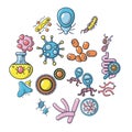 Virus bacteria icons set, cartoon style Royalty Free Stock Photo