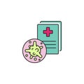 Virus, bacteria and medical form, document, certificate color line, linear icon, symbol, sign. coronavirus, COVID-19 icon, logo
