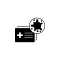 Virus, bacteria and medical form, document, certificate icon, symbol, sign. coronavirus, COVID-19 icon, logo black on white