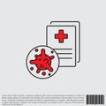 Virus, bacteria and medical form, document, certificate line, linear icon, symbol, sign. coronavirus, COVID-19 icon, logo black