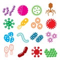 Virus, bacteria, superbug vector icons set - pandemic or epidemic concept, virus icon collection Royalty Free Stock Photo