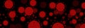 Virus banner heading, background, panorama, red virus shapes on black background room for text and copy space