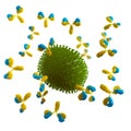 A virus being attacked by antibodies Royalty Free Stock Photo