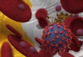 Virus and blood cells against flag of Vatican. 3d illustration. viral infection causing chronic disease. Hepatitis viruses,