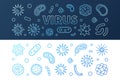 Virus blue creative banners set - vector linear illustration