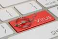 Virus button with trap, on the computer keyboard. 3D rendering Royalty Free Stock Photo