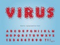 Virus cartoon font. Coronavirus red alphabet. Covid-19 pandemic design. Vector Royalty Free Stock Photo