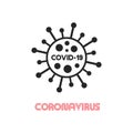 Virus cartoon icon with minimalistic inscription design. Vector bacteria symbol. Simple cell sign. Coronavirus, ncov