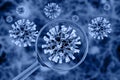 Virus cell view through a magnifying glass Royalty Free Stock Photo