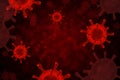 Virus cells ,corona virus or covid 19 flowing on red background ,Viral disease outbreak. Hepatitis viruses, influenza virus