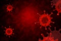 Virus cells ,corona virus or covid 19 flowing on red background ,Viral disease outbreak. Hepatitis viruses, influenza virus