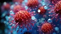 Virus cells, flu and coronavirus, set against a blue background, microscopic world of pathogens. Virus under microscope