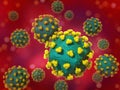 Virus cells invading host organism causing disease