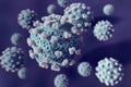 Virus cells invading host organism causing disease, under microscope