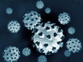 Virus cells invading host organism microscope view