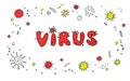 Virus. Color lettering doodle handwritten hand drawn. Background, frame with Molecules viral bacteria infection