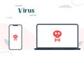 Virus on the computer or phone. Malware caution concept, spam data, fraud internet error, insecure risk danger connection, online