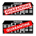 Virus concept. Quarantine sign on the background of theater building isolated on white background. Banner, backdrop Royalty Free Stock Photo