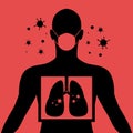 Virus concept with virus enters the lungs human wear mask sign vector design Royalty Free Stock Photo