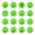 Virus corona cell cartoon character design with happyface. Coronavirus vector illustration with facial expression big set isolated Royalty Free Stock Photo