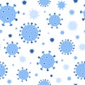 Virus Corona seamless pattern in blue colors. Coronavirus COVID 19 bacteria background. Vector Illustration.