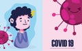 Virus covid 19 pandemic, boy with fever and headache