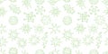 Virus Covid-19 seamless pattern background. Viral bacteria infection. Coronavirus. Horizontal banner. Contour green line